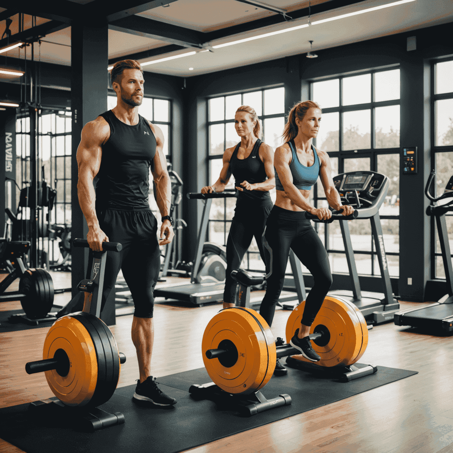 paracenterhub ekibi, modern bir spor salonunda yenilikçi ev fitness ekipmanlarını tanıtırken